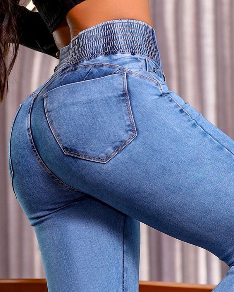 Bell Bottom Jeans for Women Flare Pull-on High Waisted Elastic Waist Trendy Stretch Denim Pants